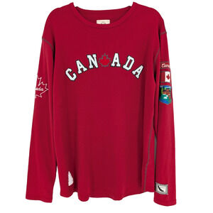 Mens Red Vintage Collection Canada Graphic‎ Patch Spell Out Long Sleeve Tee XL
